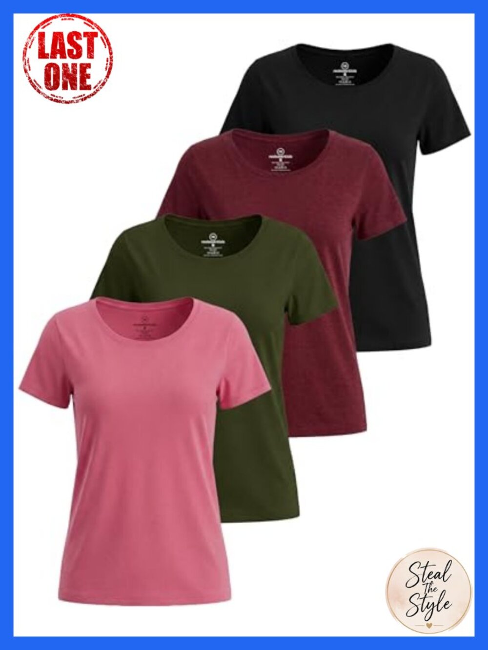 4 Pack Cotton Blend Women's Short Sleeve Scoop Neck Tee Basic Casual
